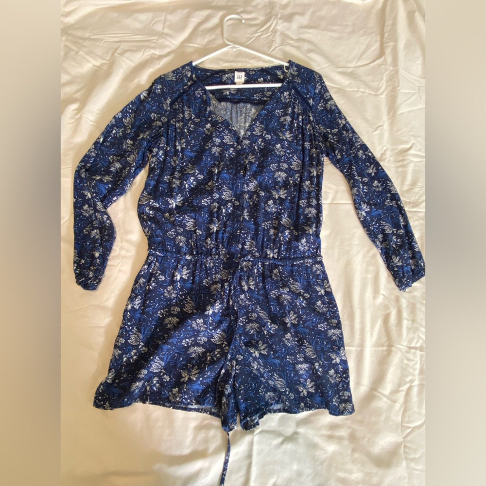 GAP Navy Floral Long Sleeve Short Romper